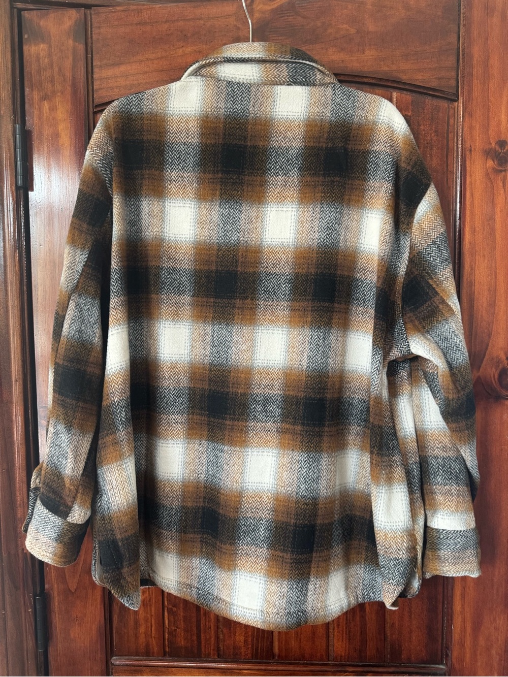 Plaid Shacket in Black, Brown and Cream - Picture 3 of 6